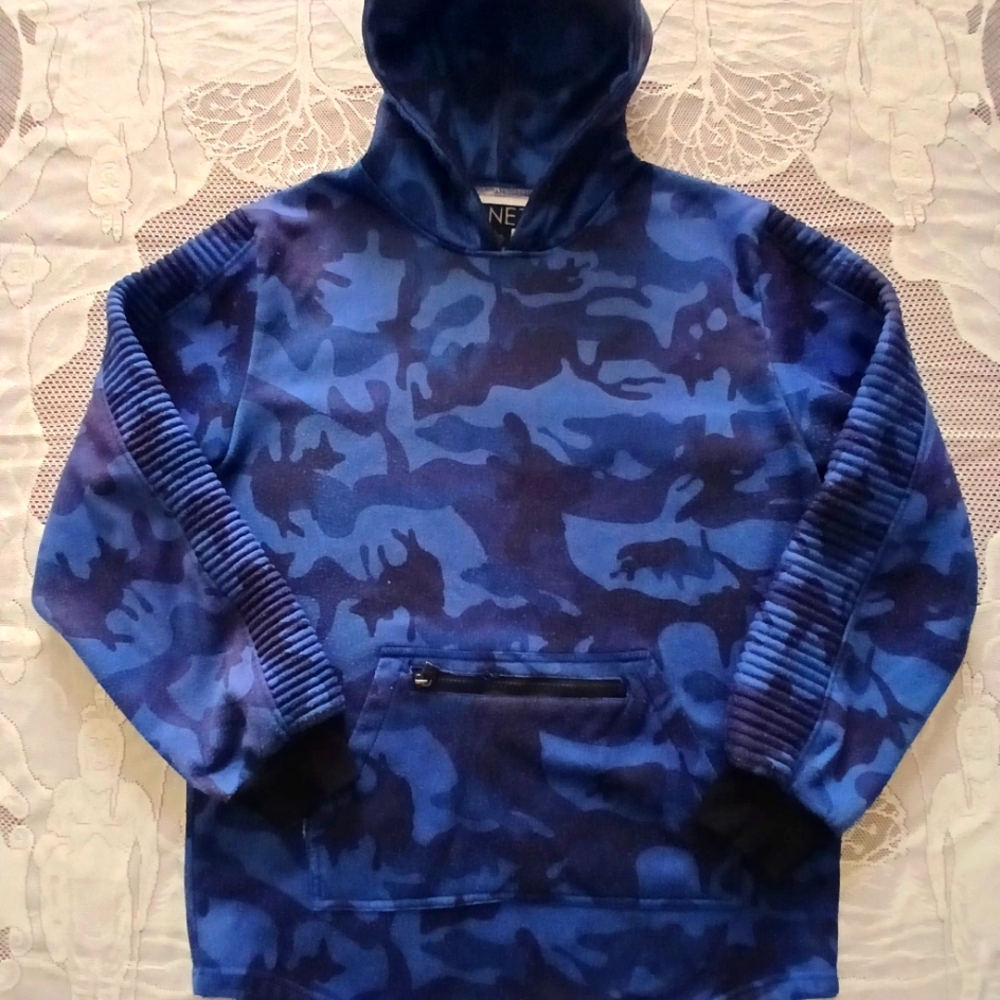 #051 Boys Blue Camo Hoodie Sweater By G-Net Size Large